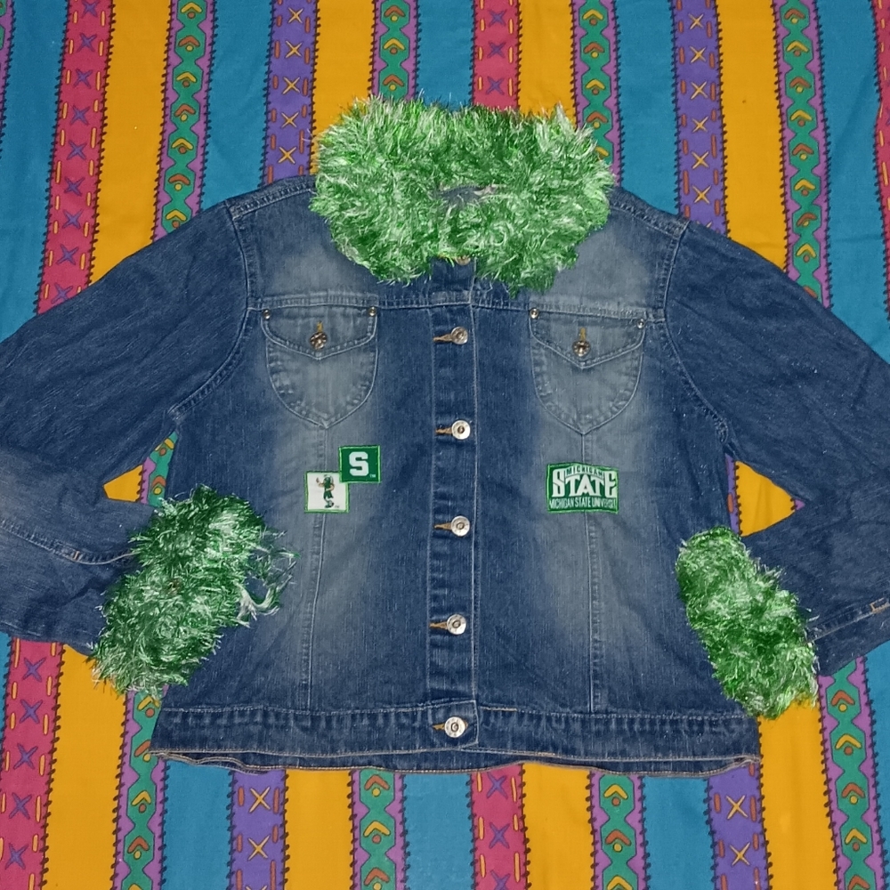 90s Diy Michigan State Spartans Denim Jean Jacket